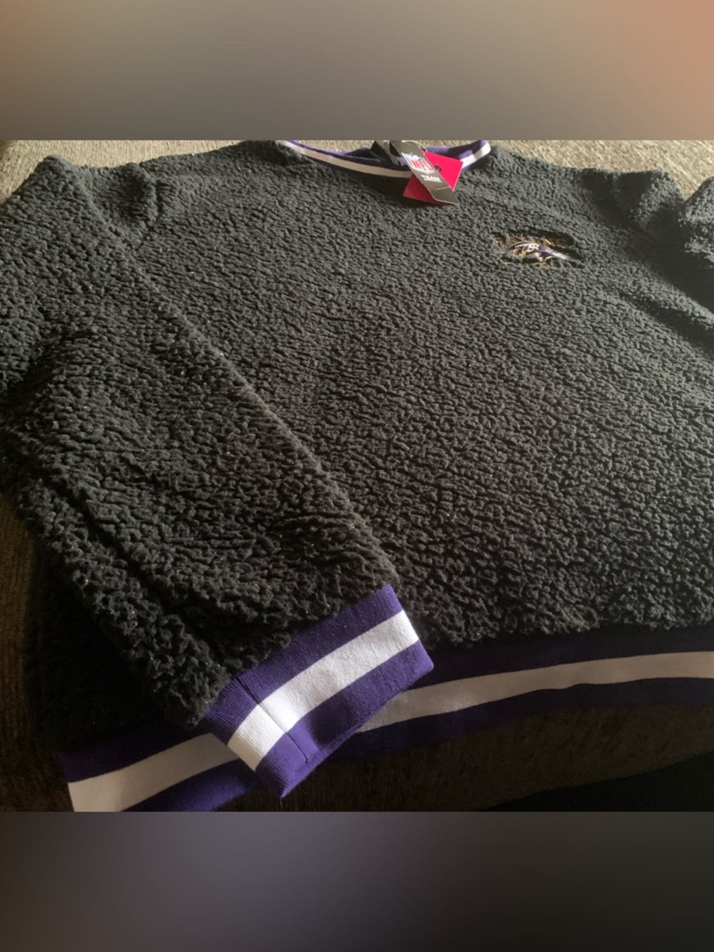 Men’s Black Sherpa Ravens Crewneck Pullover - Picture 3 of 10